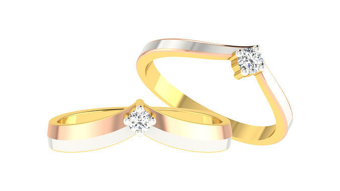 Pareja banda anillo 3dm stl Boda compromiso joyería imprimible joya diamante oro anillos novia novio platino bandas solitario matrimonio 3D print model - Mito3D