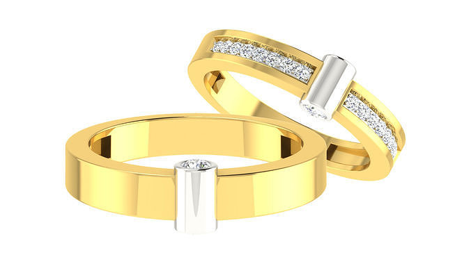 pareja banda anillo 3dm stl boda compromiso joyería imprimible joya diamante oro anillos novia novio platino bandas solitario matrimonio 3D print model - Mito3D