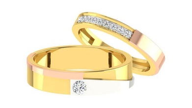 Pareja banda anillo 3dm stl Boda compromiso joyería imprimible joya diamante oro anillos novia novio platino bandas matrimonio silueta contorno 3d print model - Mito3D
