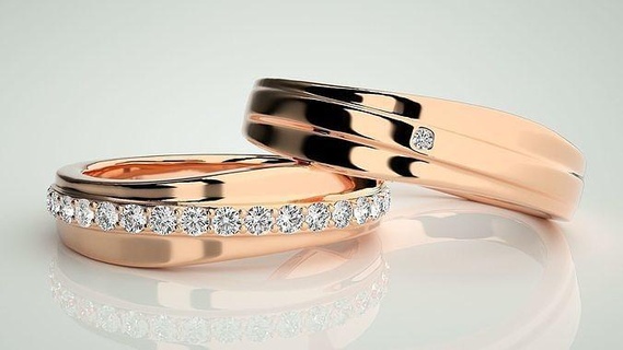 Pareja banda anillo 3dm stl detalle Boda compromiso joyería imprimible joya diamante oro novia novio anillos platino bandas 3d print model - Mito3D