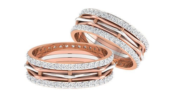 couple band ring 3dm stl render detail jewelry gold printable brilliant rings luxury platinum precious silver wedding plain yellow rose white diamond 3D print model - Mito3D