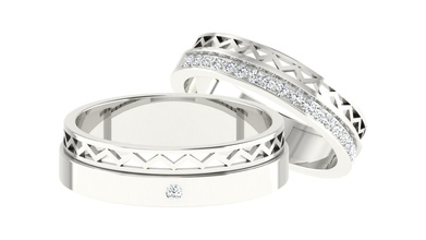 par anel de banda jóias prata printable diamante prototipagem a moda jóia ouro casamento precioso beleza engagem o engajamento casal bandas anéis 3d print model - Mito3D