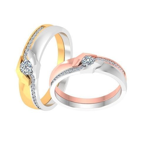coppia bande gruppo musicale gioielleria squillare oro stampabile brillante anelli diamante Fidanzamento lusso carati platino prezioso argento nozze sposa sposo 3D print model - Mito3D