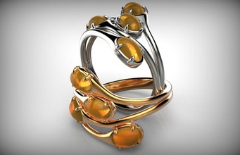 casal de forma oval cabochão anéis jóias anel printable ouro garra águia âmbar moonstone quatro pontas 3d print model - Mito3D