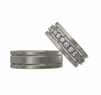 casal anel acoplamento banda dupla ouro diamante diamantes joalheria argolas 3d print model - Mito3D