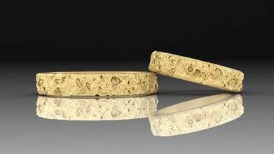 couple anneaux lune luxe bijoux argent imprimable vivant bague mode moderne nature feuille platine or beauté art rétro 3d print model - Mito3D