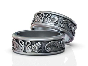 pareja anillos boda banda par cisnes conjunto promesa anillo plata mujer oro joyería joya imprimible libra esterlina 3d print model - Mito3D