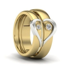 couple heart rings wedding band set pair swans promise ring women gold jewelry jewellery printable sterling engagement marriage loving 3d print model - Mito3D