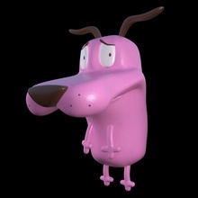 coragem covardemente cão 3d impressão pose 2 pronto modelo tímido Rosa brinquedos altura 12 jogos 3d print model - Mito3D