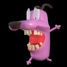 courage cowardly dog 3d printing pose 6 ready model is a timid pink toys height close to 12 centimeter games 3d print model - Mito3D