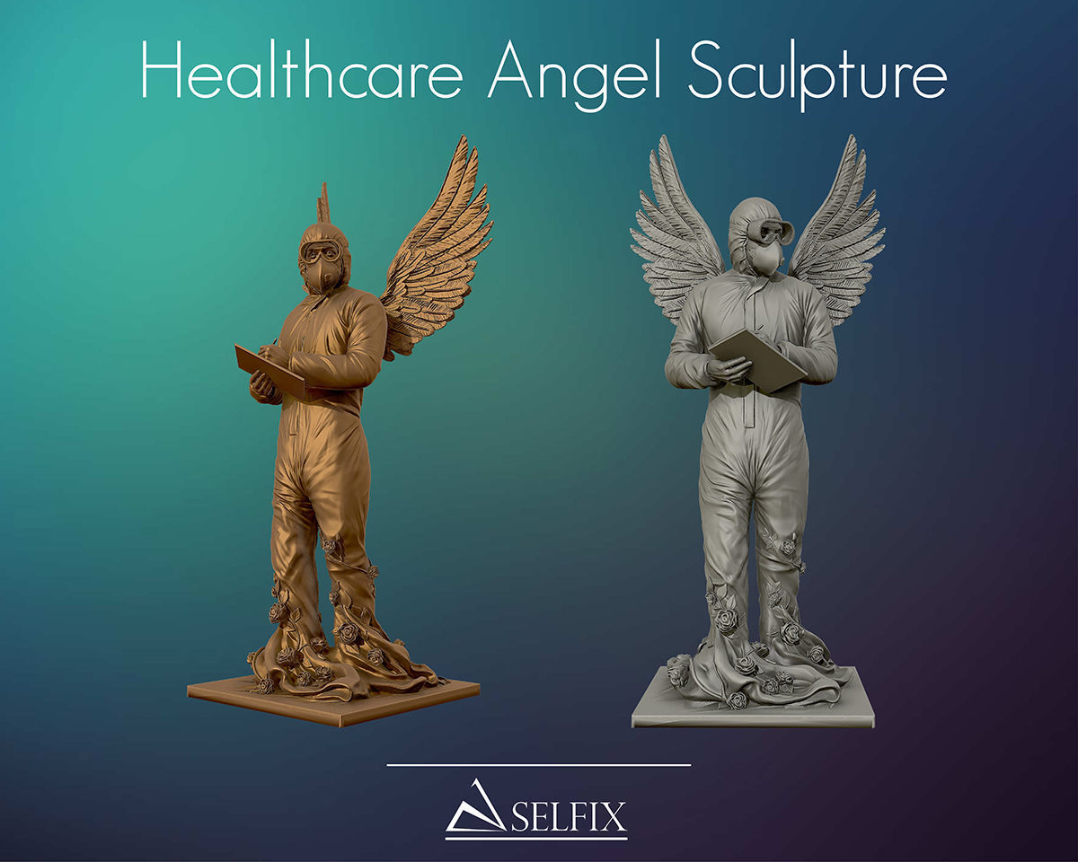 covid19 cuidados saúde anjo escultura estátua coroa coronavírus arte esculturas 3D print model - Mito3D