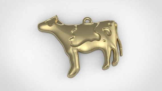 cow pendant metallic gold art one silver toy shape cutout glazed character woman jewelry pendants 3d print model - Mito3D