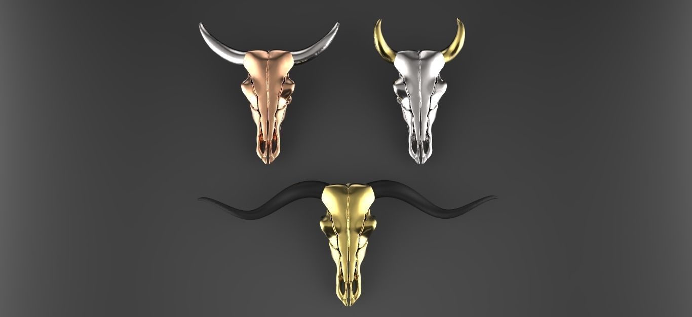 vache crâne animal or argent platine art imprimable bijoux pendentif 3D print model - Mito3D