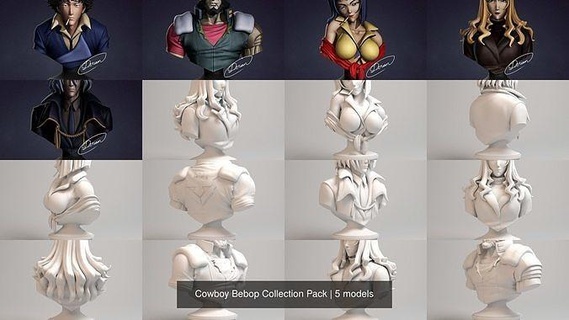 cowboy bebop collection pack 3dprintable manga animatedseries movies anime ova bust readytoprint scifi character space tvseries spike jet faye games toys 3d print model - Mito3D