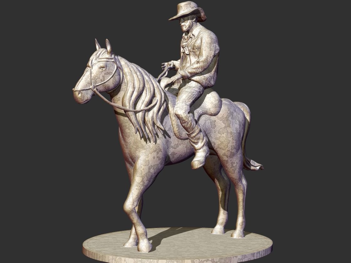 vaqueiro escultura oeste ocidental cavalo homem pistola revólver selvagem bandido texa chapéu arte esculturas 3D print model - Mito3D