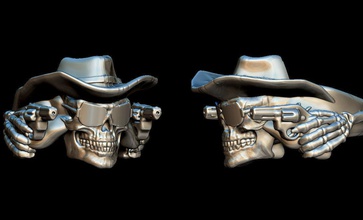cowboy skull jewelry ring printable wild western revolver silver outlaw animal skeleton gunman west hat plata horse belt farm bridle poncho rings 3d print model - Mito3D