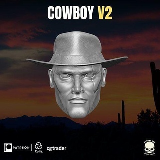 Cowboy v2 Kopf 3for Aktion Zahlen gi Joe Mezco Wunder Legenden klassifiziert Kopfform Western Spiele Spielzeuge 3d print model - Mito3D