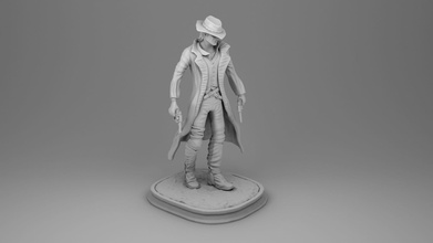 cowboy statue of man in coat western revolver west wild bandit poncho sheriff colt games toys board 3d print model - Mito3D