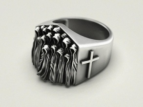 siniestro fantasma anillo actualizar religioso iglesia cristiano biblia increíble joyería anillos diseño joya impresión prototipos plata motociclista ennegrecimiento textura 3d print model - Mito3D