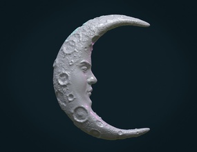 halbmond gesicht luna platz star kosmos selestisch konstellation galaxis asteroid himmel nacht astronomie meteorit galaktisch kunst skulpturen 3d print model - Mito3D