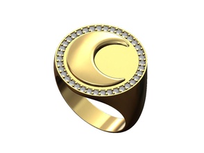 creciente luna grande diamante sello anillo us talla 9 joyería joya imprimible oro plata libra esterlina moda lujo declaración anillos 3d print model - Mito3D