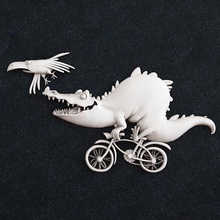crocodile bicycle iguana lizard creature fantasy fictional beast animal crow jewelry ring gold silver pendant art sculptures 3d print model - Mito3D