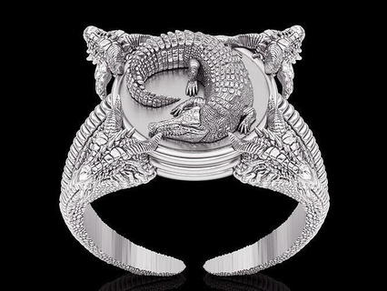 crocodile dragon ring gold jewelry printable 3d model silver sterling design zbrush fantasy fictional creature lizard white iguana statue sculpture rings 3d print model - Mito3D