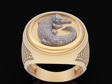 crocodile man ring gold silver jewelry printable 3d model reptile dragon iguana fantasy fictional creature zbrush sculpture lizard sterling croc platin rings 3d print model - Mito3D