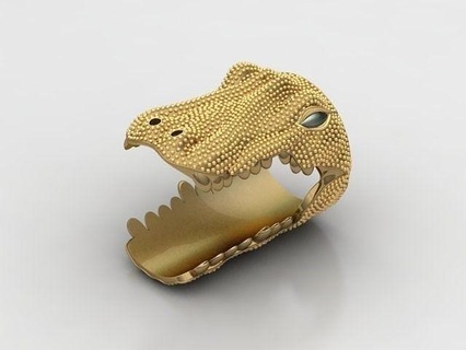 cocodrilo anillo reptil fauna silvestre naturaleza animal criatura invertebrado bestia africano serpiente oro joyería joya diseños hipopótamo caimán anillos gemas 3d print model - Mito3D
