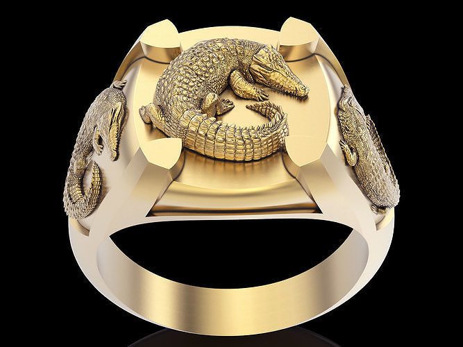 crocodile ring gold silver printable jewelry 3d model white lizard aligator zbrush design statue sculpture man male croc engagement wedding rings 3D print model - Mito3D