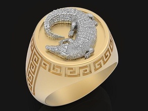 crocodilo versace homem anel escultura joalheria prata ouro impressão moda homens manring imprimível platina esterlina beleza animal argolas 3d print model - Mito3D