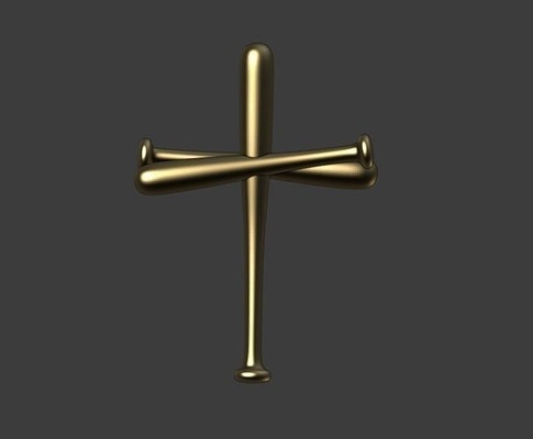 kreuz baseball schläger juwel anhänger 3dprint charme gold silber schmuck religion 3d print model - Mito3D