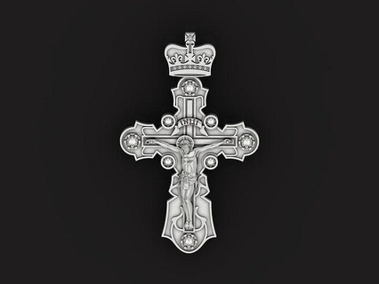 cross crown crucifix jesus christ 865 pendant old retro religion jewelry gold silver antique diamond orthodox catholics christians pendants 3d print model - Mito3D