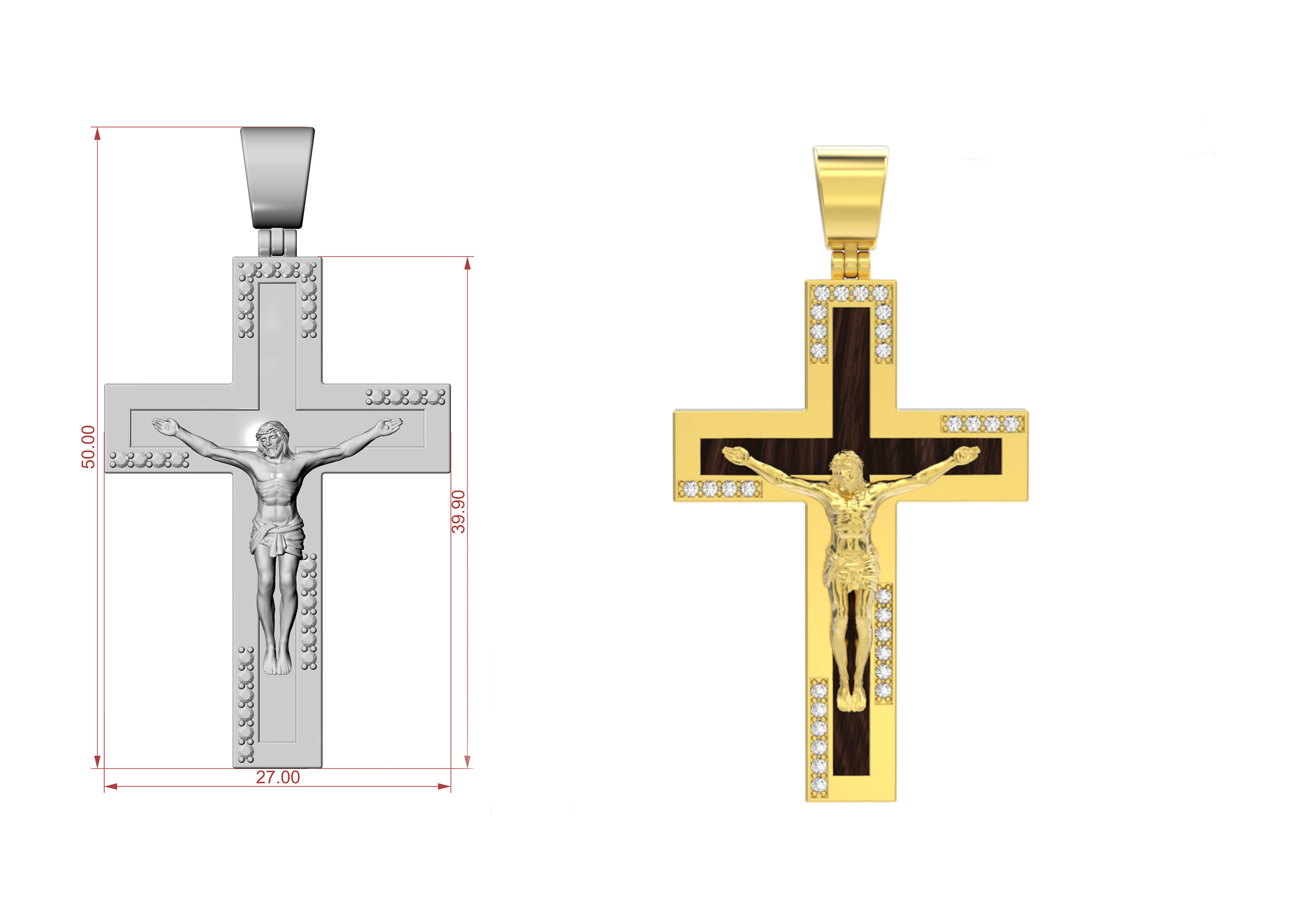 traverser émail bijoux or imprimable pendentif collier 3d goujat religiou objet crucifixion pendentifs sterling gemme argent mode beauté bijou impression 3D print model - Mito3D