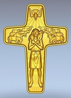 attraversare bene pastore Gesù bas sollievo cattolico religione agnelli spirito santo colomba arte sculture 3d print model - Mito3D