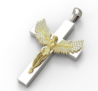 cross jesus wing pendant diamond jewelry jewel printable ring jewellery brilliant necklace gold fashion beauty rings 3d print model - Mito3D