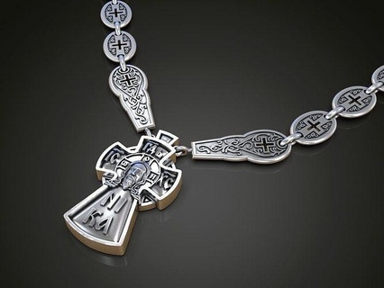 cross men jewelry pendant chain necklace jesus orthodox prayer cyrillic eastern christians christ gold religiou object blessed cathedral nazareth necklaces 3d print model - Mito3D