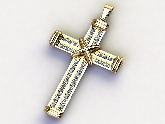 Cruz colar clássico diamante pingente 3dmodel 3d impressão modelo 14 Jesus religioso joalheria ouro prata imprimível unha moda tendências Deus religiou objeto pingentes 3D print model - Mito3D