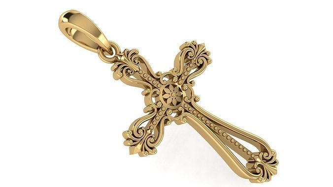 cross pendant cr68 3d cad god juses silver printable sterling rose gold new old classic traditional jewelry antique precious retro art pendants 3D print model - Mito3D