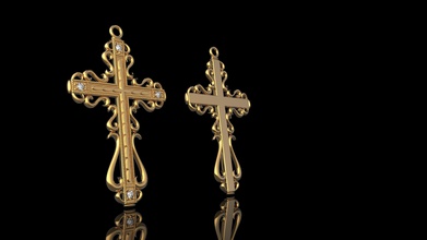 cross by reabov gold religion ancient ornate spirituality symbol pendant religiou object jesu diamond byreabov jewelry pendants 3d print model - Mito3D