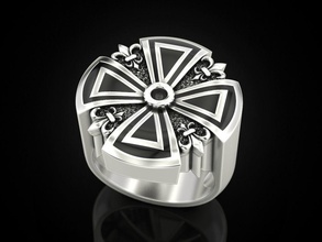 cruzar anillo heráldico lirio esmalte joyería joya impresión 3dprinted imprimible anillos diseño oro prototipos plata motociclista ennegrecimiento textura 3d print model - Mito3D