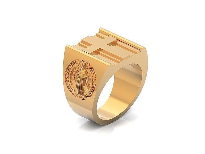 cross ring medallion st benedict 2728 jewelry saint catholic crux sancti patris benedicti croce medaglione benedetto 3d modeling bento jesus rings 3D print model - Mito3D