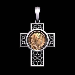 cross saint mary pendant sculpting jewelry silver sterling printable creature jewellery gold necklace pendants angel head sculpture statue religiou object 3d print model - Mito3D