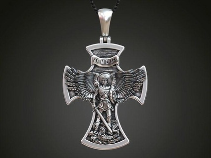 cross saint michael archangel prayer angel wings dragon spiritual jewelry pendants catholic god sculptures holy rings 3d print model - Mito3D