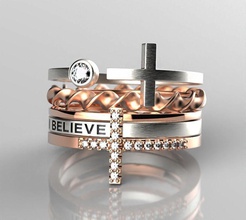 cruz anillo joya de la conjunto plata oro sterling juventud primavera creer elegante joyería rosa los anillos 3d print model - Mito3D