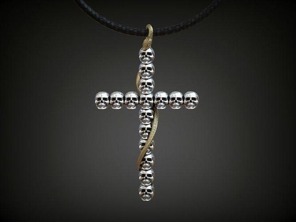 cross skulls serpent snake biker gothic skull snakes jewelry scales pendant silver gilded etsy mens jewels pendants 3d print model - Mito3D
