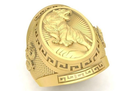 crouching tiger hidden dragon 24k lucky men ring 3655 jewelry fashion accessories gold diamond man new design fengshui rings 3d print model - Mito3D