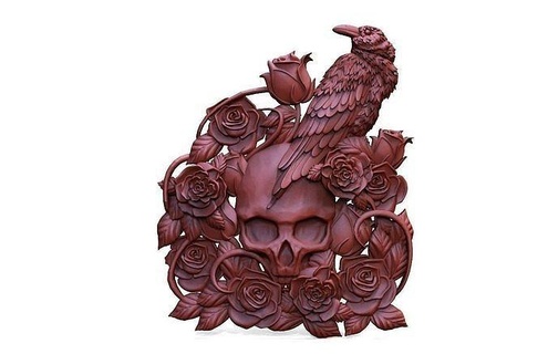 crow skull cnc raven art flowers relief deco artcam aspire carveco signs logos 3d print model - Mito3D
