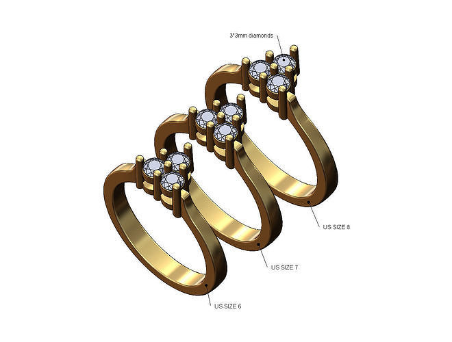crown cluster pinched shank diamond ring us sizes 6 7 8 jewelry gold silver printable jewellery fashion wedding engagement 3mm 3d model simple classic rings 3D print model - Mito3D