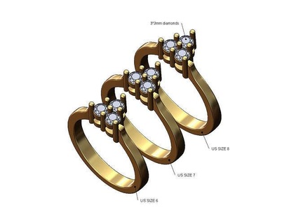 crown cluster pinched shank diamond ring us sizes 6 7 8 jewelry gold silver printable jewellery fashion wedding engagement 3mm 3d model simple classic rings 3d print model - Mito3D